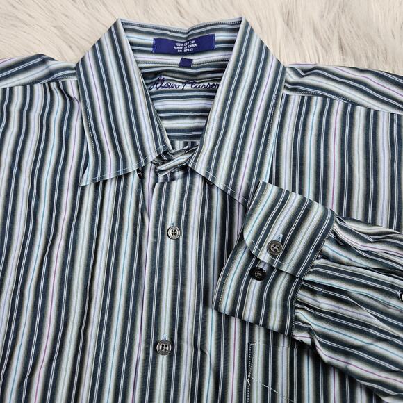 🦃 Mens Alan Flusser Cotton Casual Button Down Top Size Xl Multicolor Striped - Picture 10 of 11